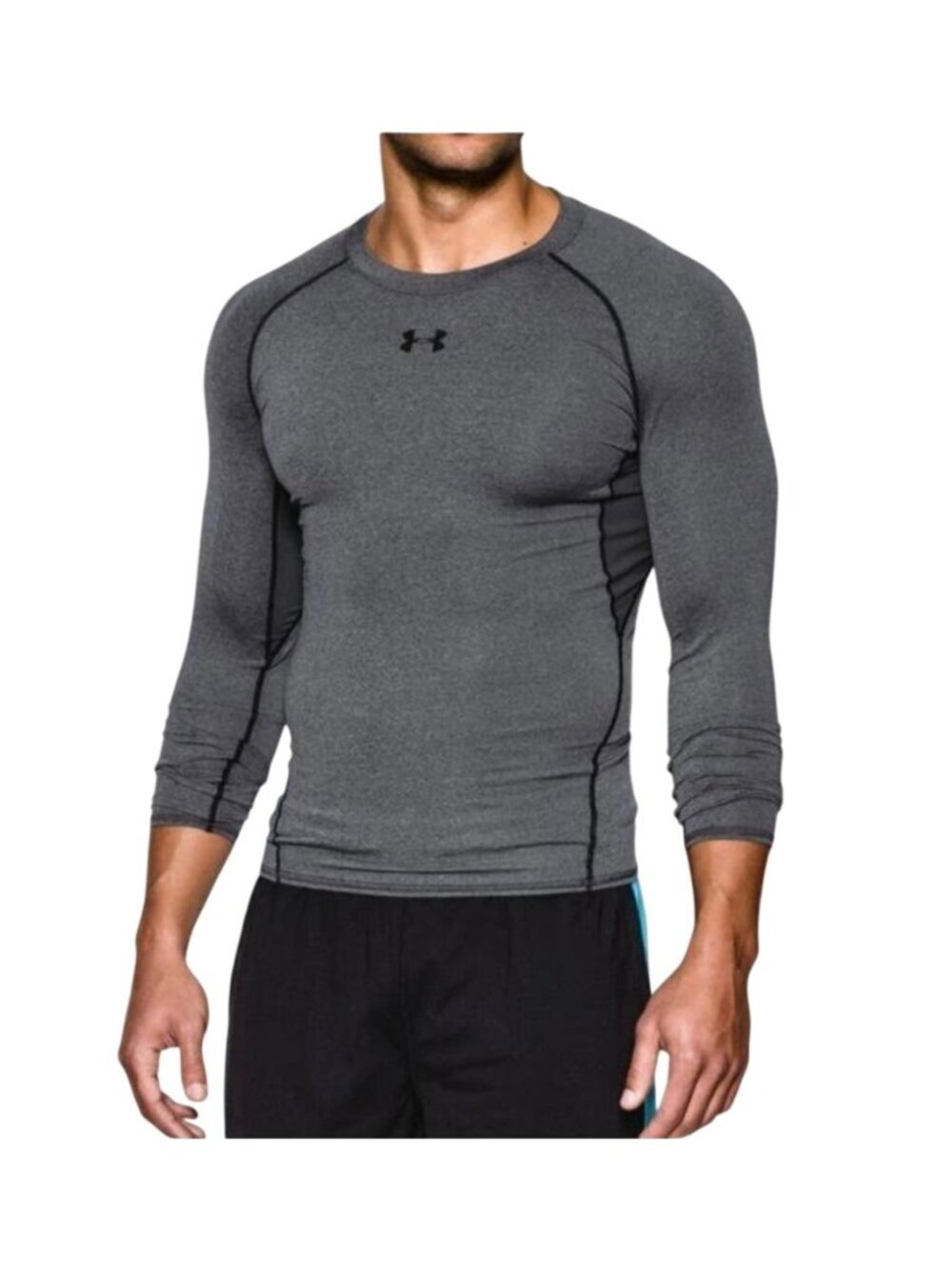 Under Armour Mens S Compression Long Sleeve Shirt HeatGear Gray Lightweight